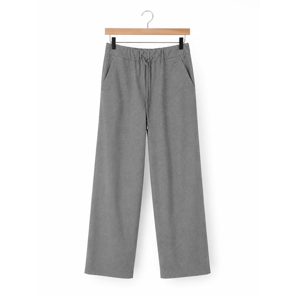 Zara Gray Linen Blend Drawstring Pants Size Medium Relaxed Casual